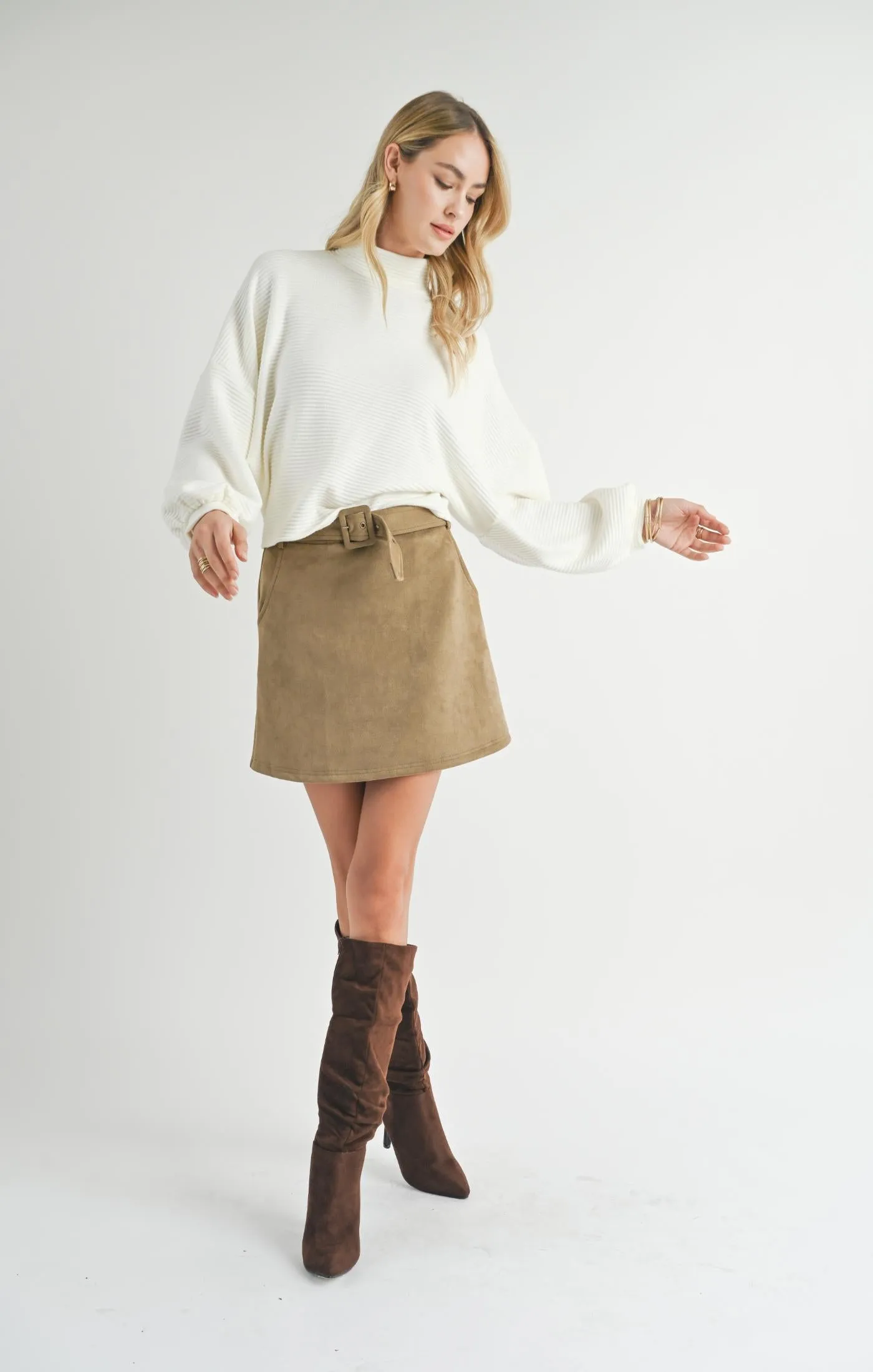 Sadie And Sage On A Stroll Mock Neck Dolman Sleeve Top