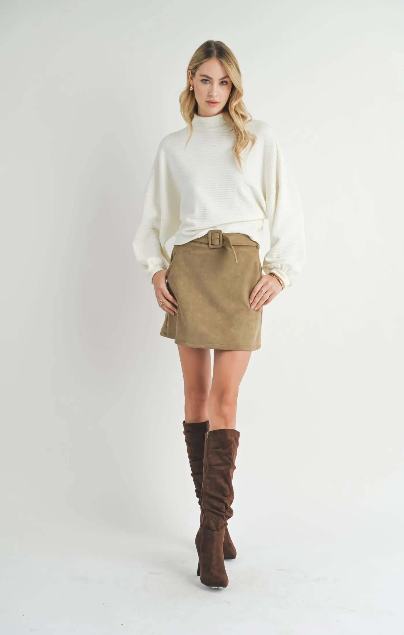 Sadie And Sage On A Stroll Mock Neck Dolman Sleeve Top