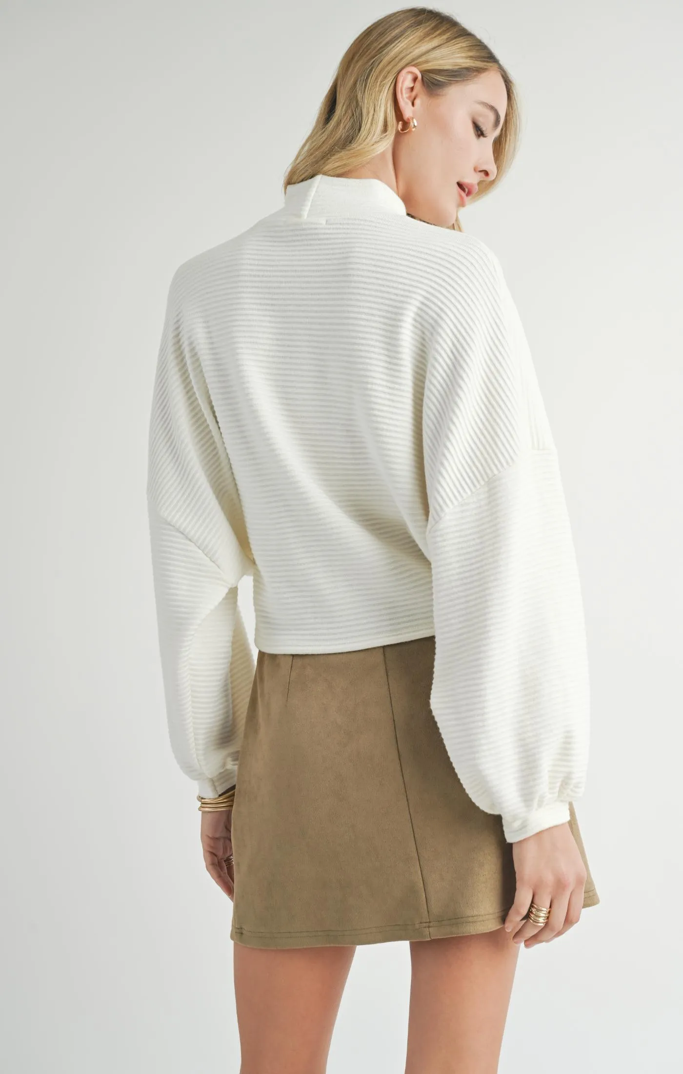 Sadie And Sage On A Stroll Mock Neck Dolman Sleeve Top
