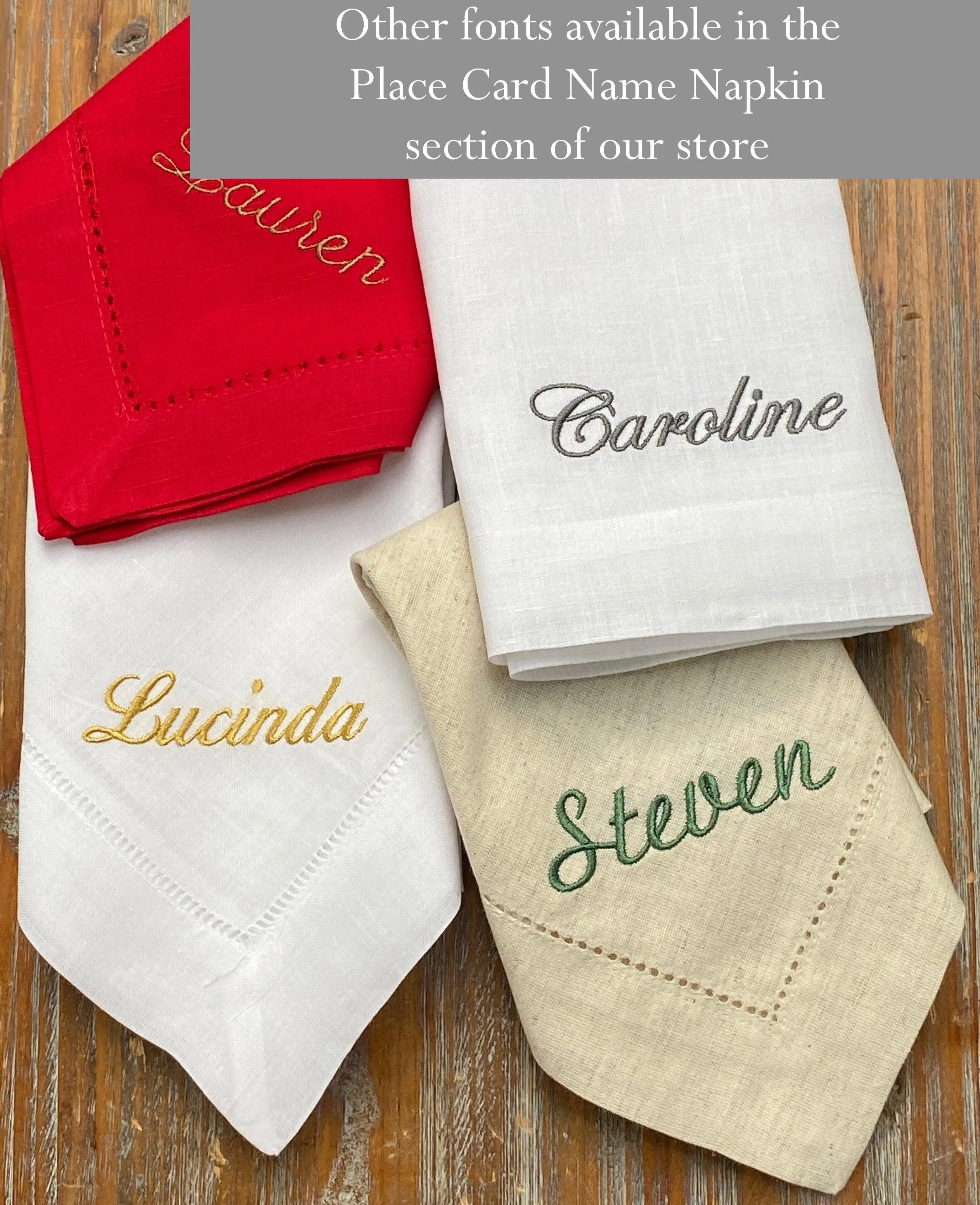 Set of 4 Embroidered Name Napkins, Lucinda Names Cloth napkins