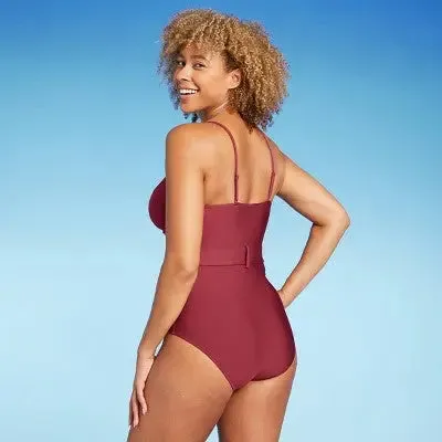 Shade & Shore Women's Underwire One Piece Swimsuit Belted Swimwear