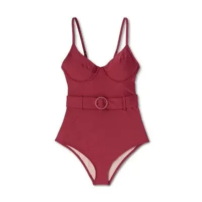 Shade & Shore Women's Underwire One Piece Swimsuit Belted Swimwear