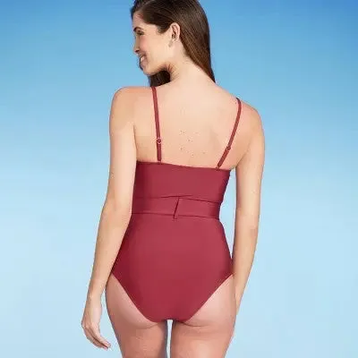 Shade & Shore Women's Underwire One Piece Swimsuit Belted Swimwear