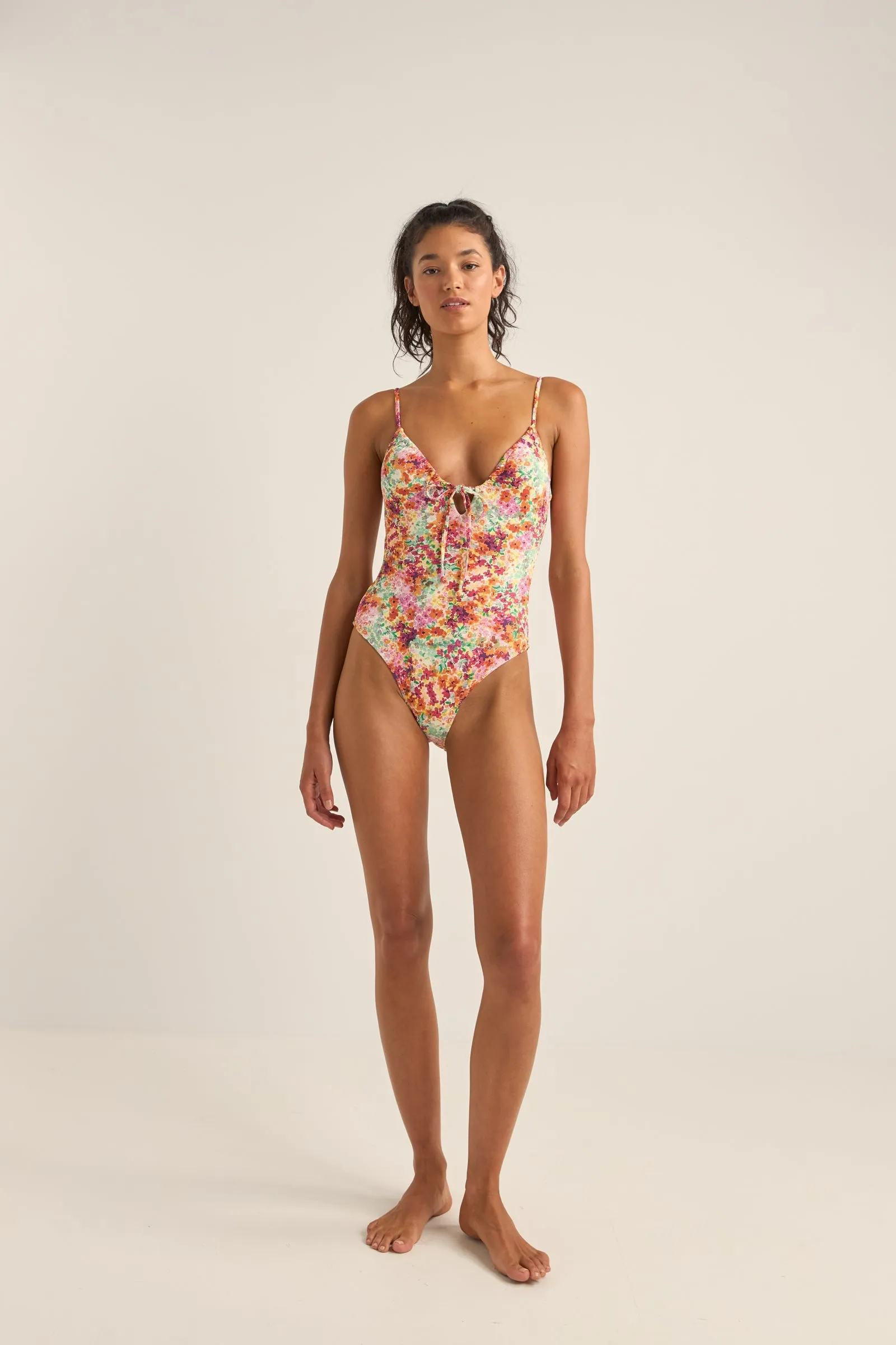 Sierra Floral Tie Front One Piece Orange