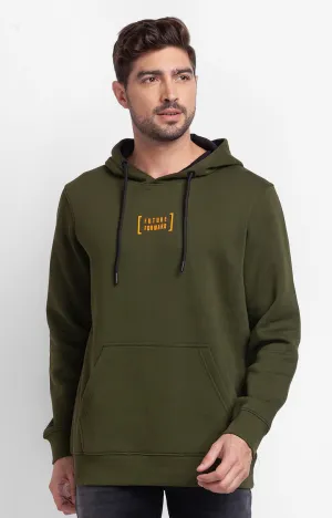 Spykar Rifle Green Cotton Full Sleeve Hooded Sweatshirt For Men