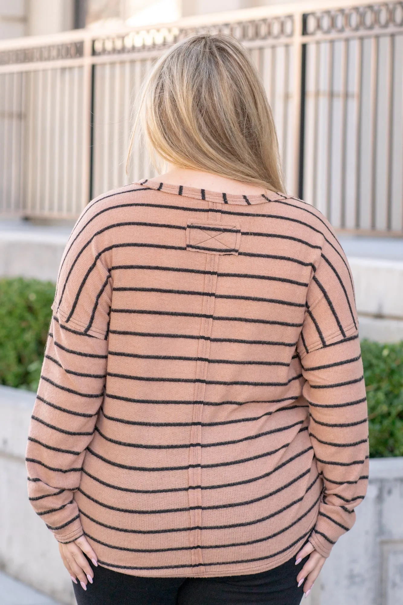 Striped Raw Edge Sweater - Mocha