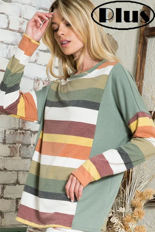 TEEK - PLUS SIZE MULTISTRIPE BOXY TOP