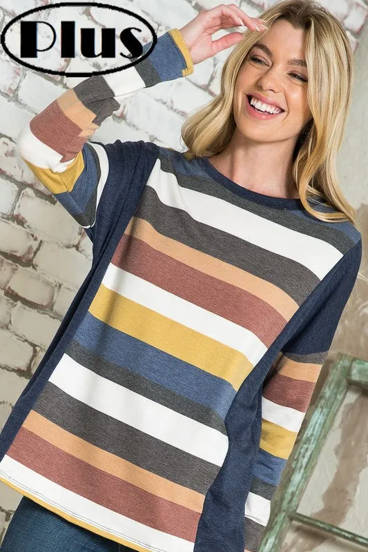 TEEK - PLUS SIZE MULTISTRIPE BOXY TOP