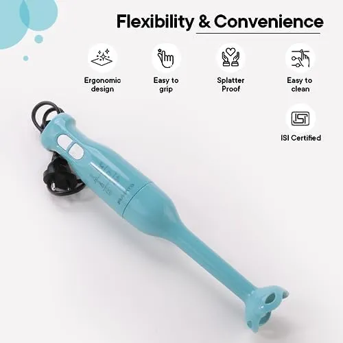 The Better Home FUMATO Turbo 250W Electric Hand Blender & Stainless Steel Water Bottle 1 Litre Pack of 2 Light Blue