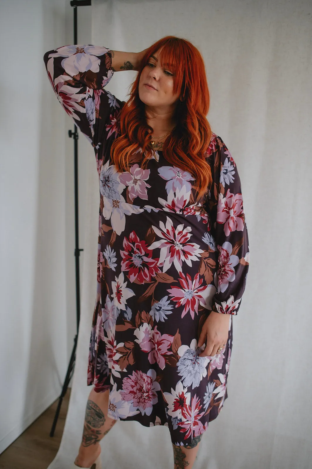 The Gilly Long Sleeve Floral Midi Dress - PLUS