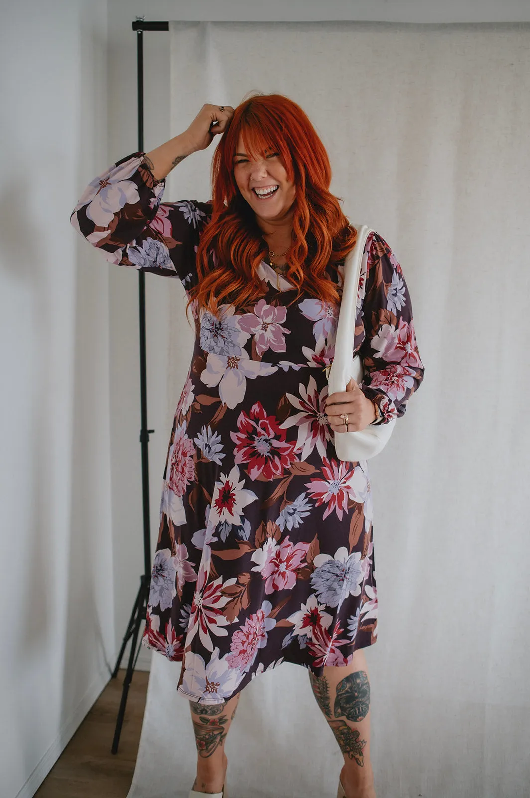 The Gilly Long Sleeve Floral Midi Dress - PLUS