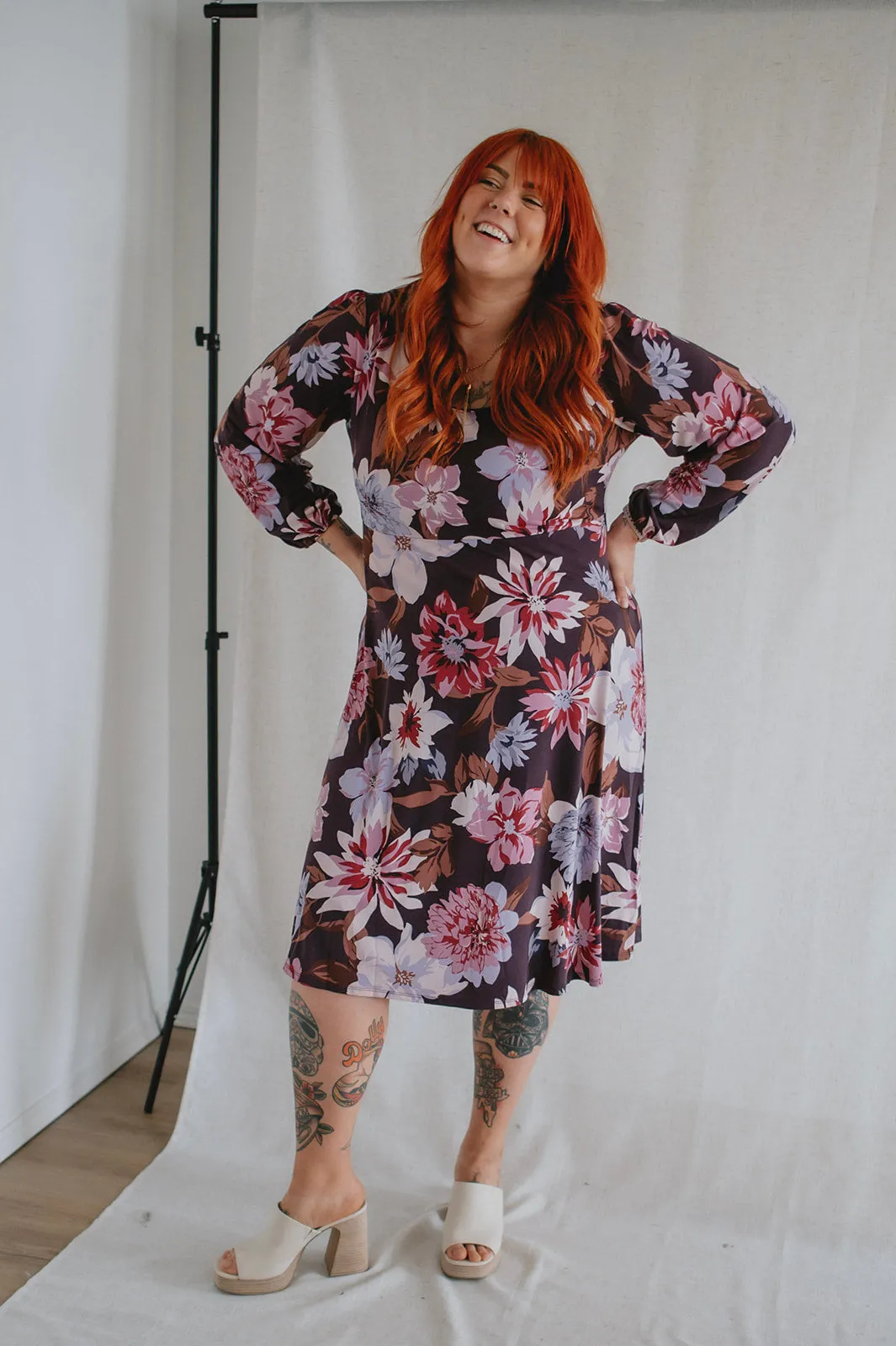 The Gilly Long Sleeve Floral Midi Dress - PLUS