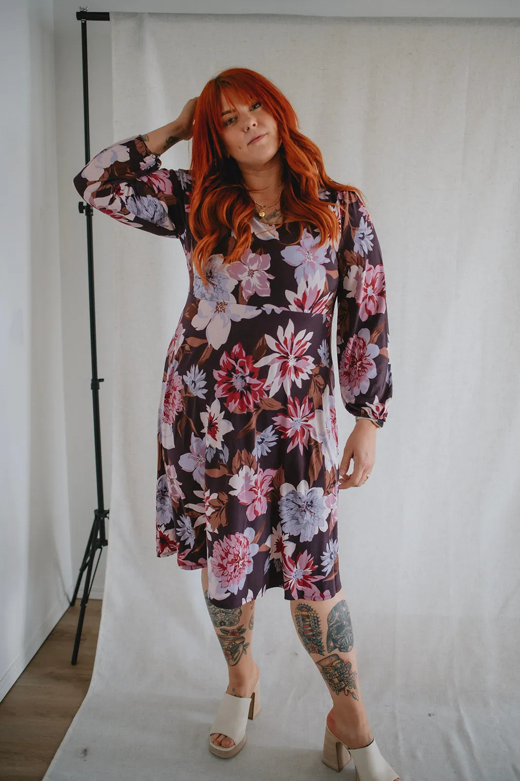 The Gilly Long Sleeve Floral Midi Dress - PLUS