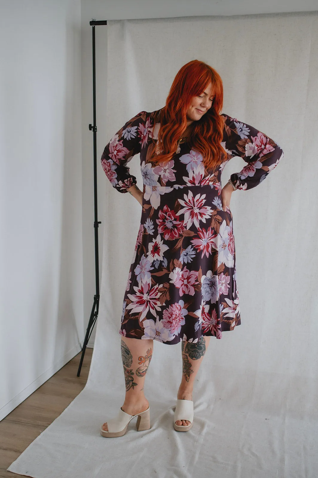 The Gilly Long Sleeve Floral Midi Dress - PLUS