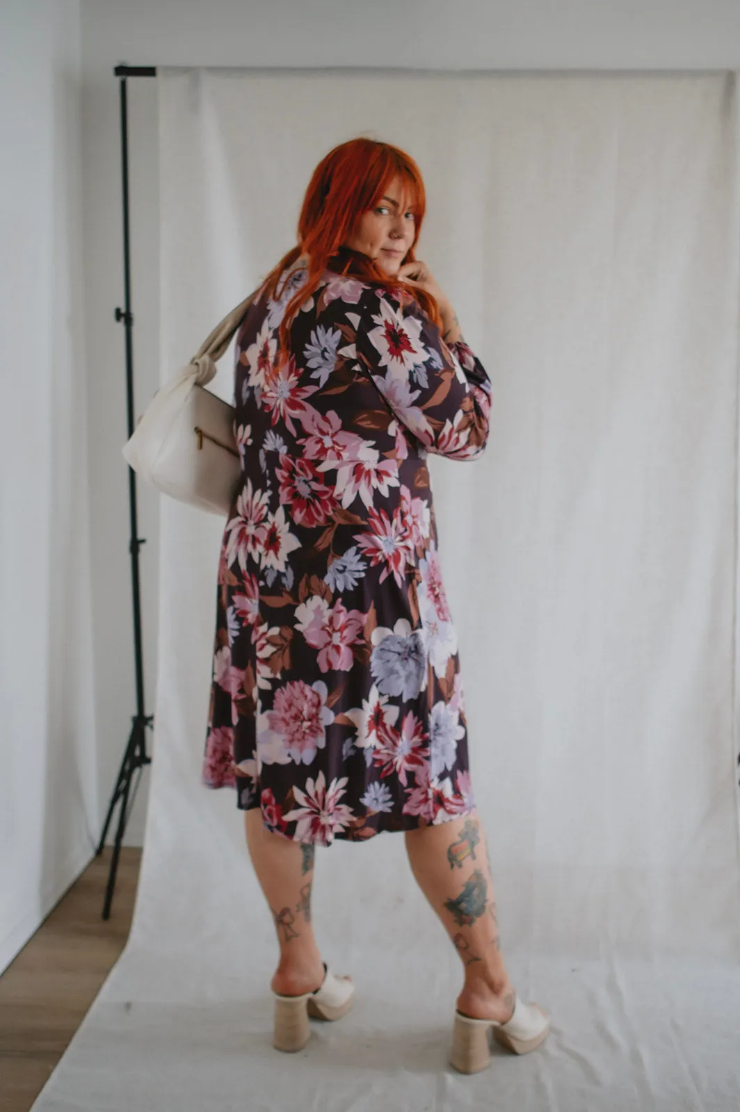 The Gilly Long Sleeve Floral Midi Dress - PLUS