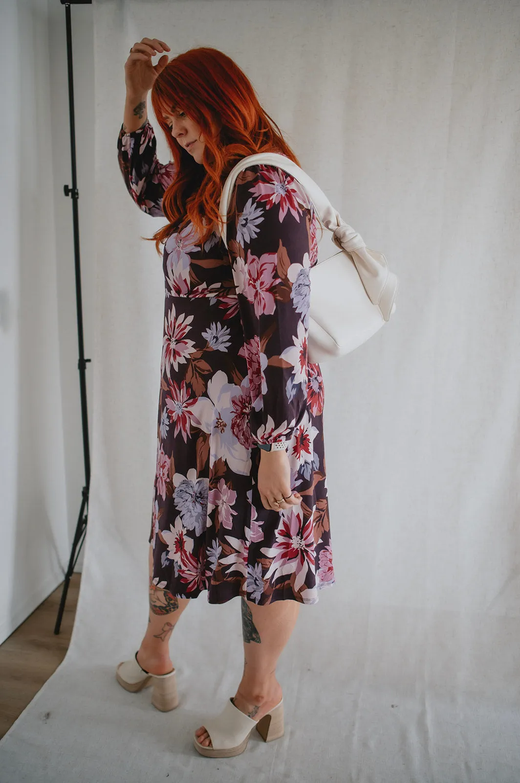 The Gilly Long Sleeve Floral Midi Dress - PLUS