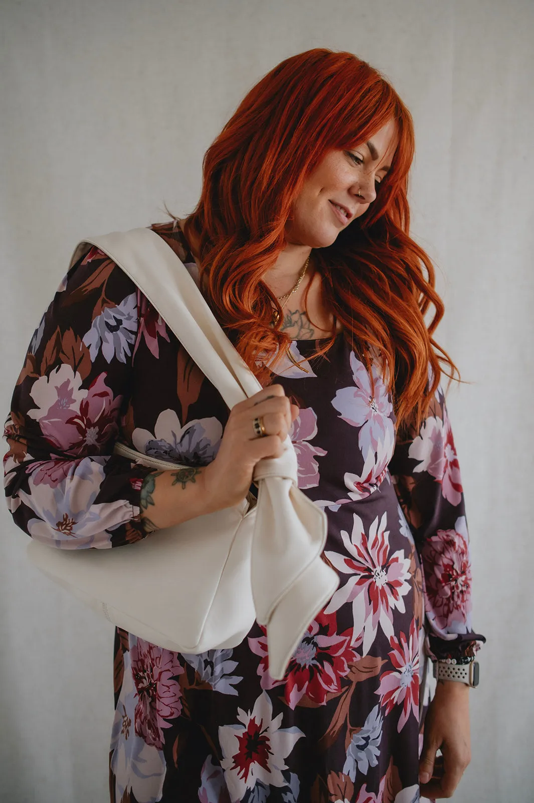 The Gilly Long Sleeve Floral Midi Dress - PLUS