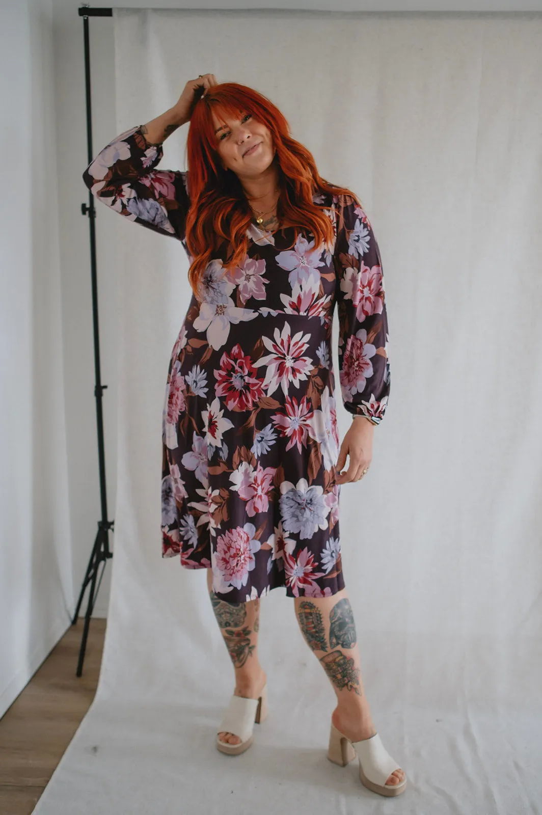 The Gilly Long Sleeve Floral Midi Dress - PLUS
