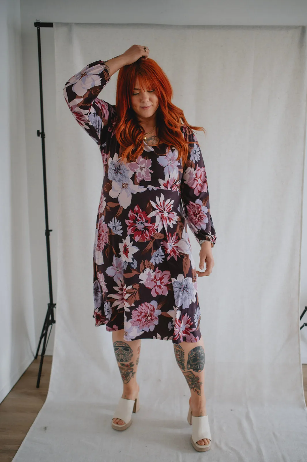 The Gilly Long Sleeve Floral Midi Dress - PLUS