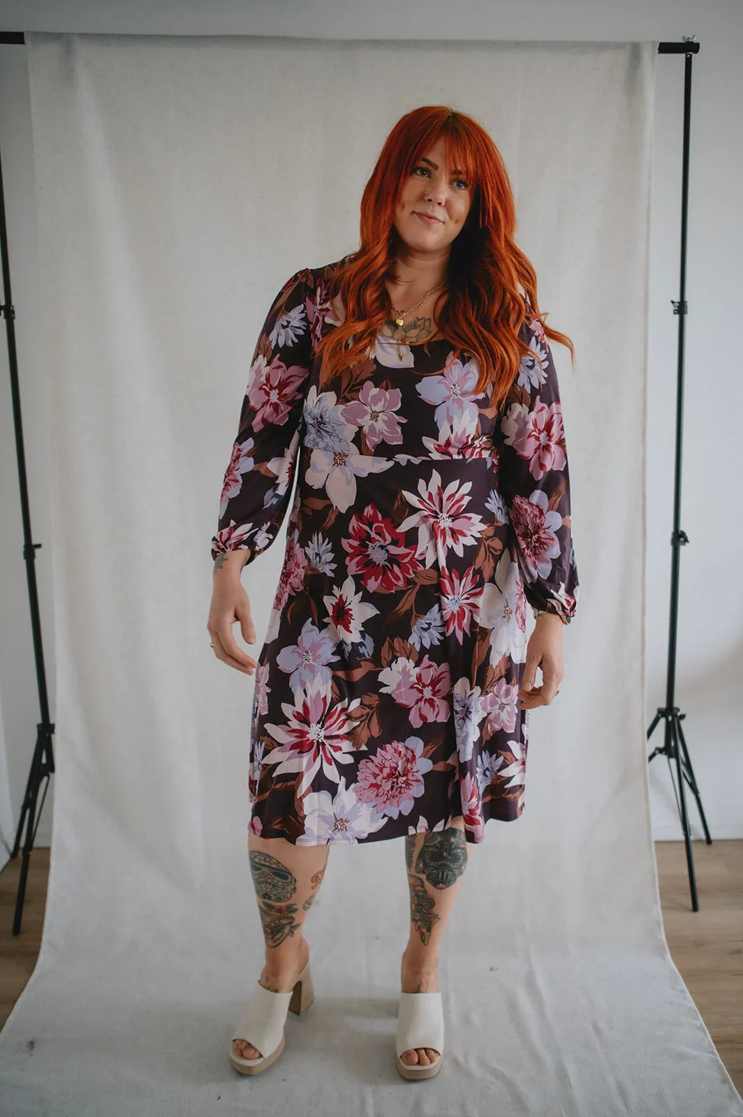 The Gilly Long Sleeve Floral Midi Dress - PLUS