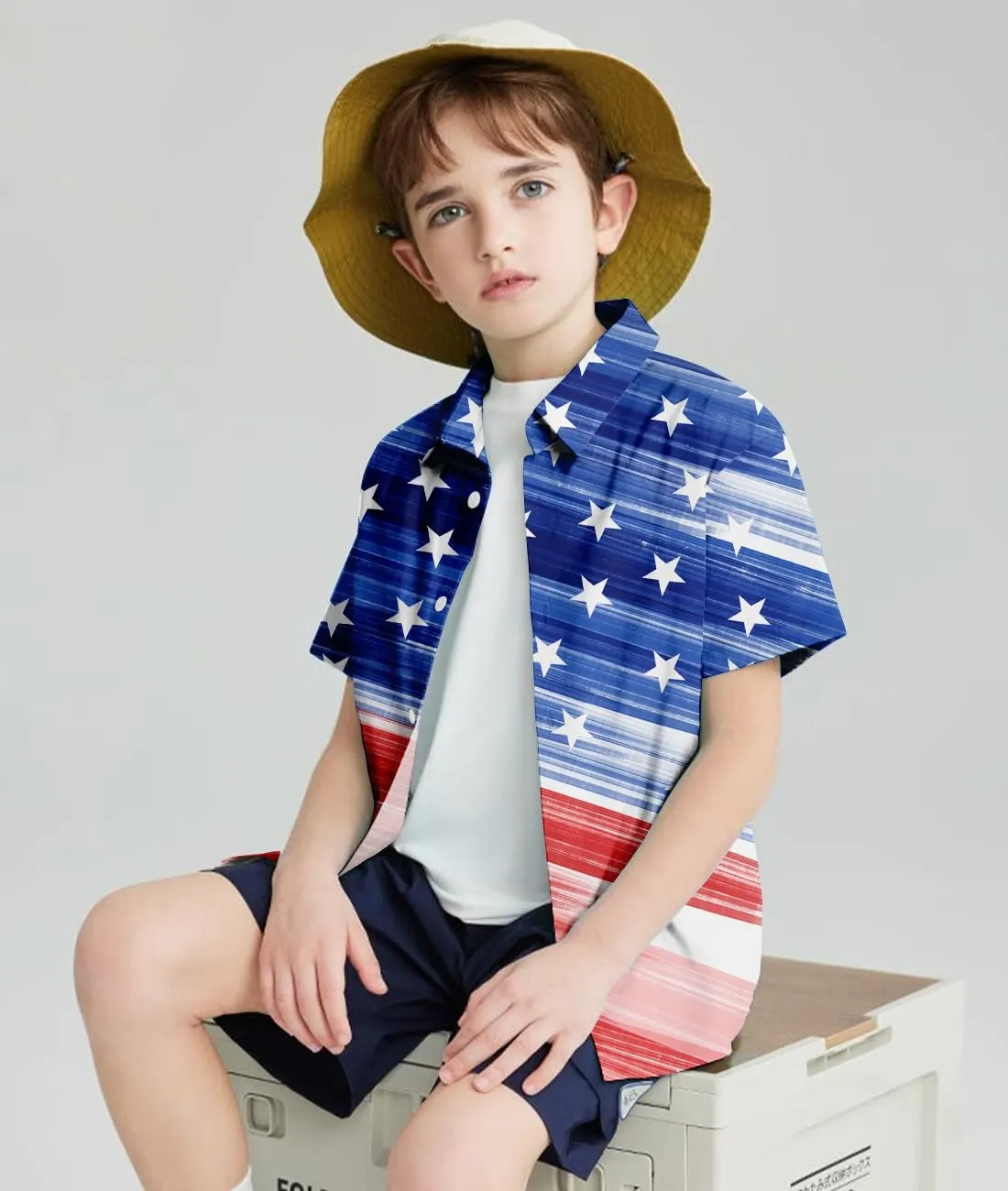 uideazone 2-10 Years Boys Button Down Shirts 3D Graphic Hawaiian Aloha Short Sleeve Dress Shirt Tops