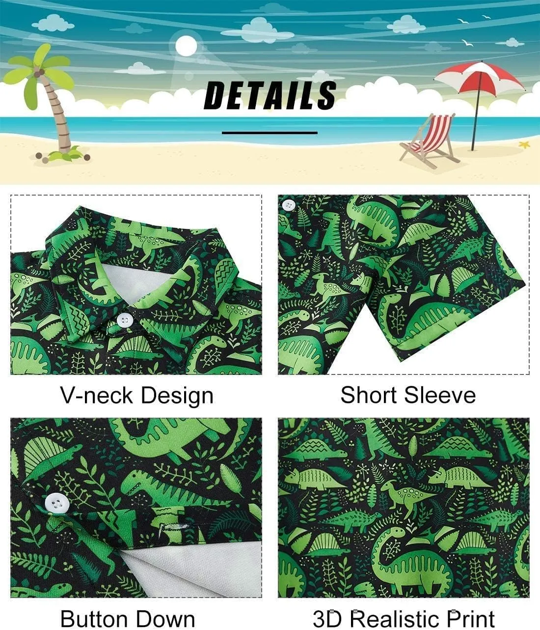 uideazone 2-10 Years Boys Button Down Shirts 3D Graphic Hawaiian Aloha Short Sleeve Dress Shirt Tops
