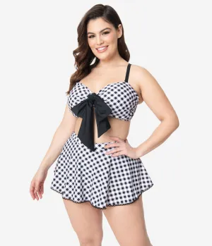 Unique Vintage Plus Size Black & White Gingham Pin-Up Coronado Swim Skirt