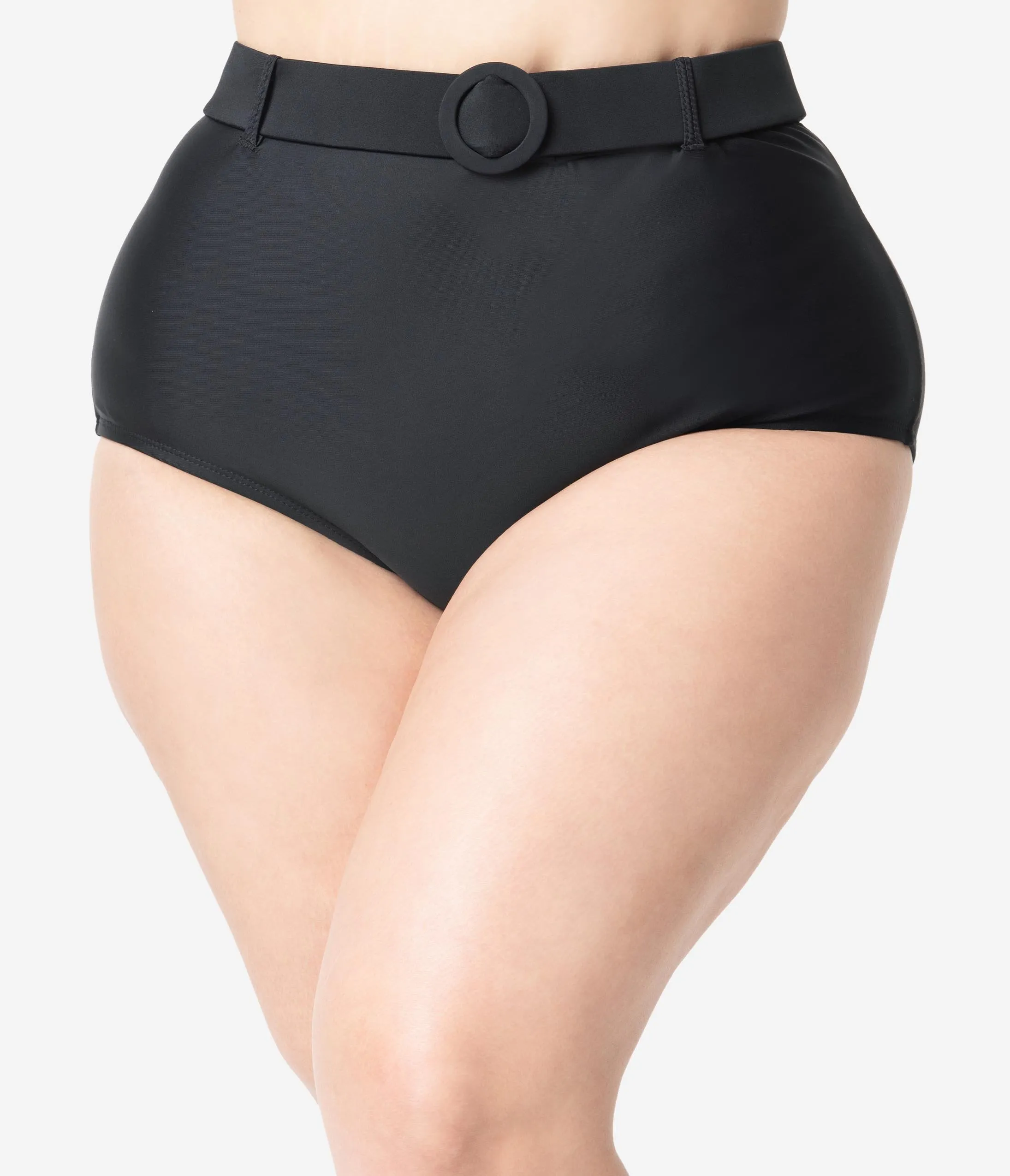 Unique Vintage Plus Size Black Belted Retro Redondo Swim Bottoms