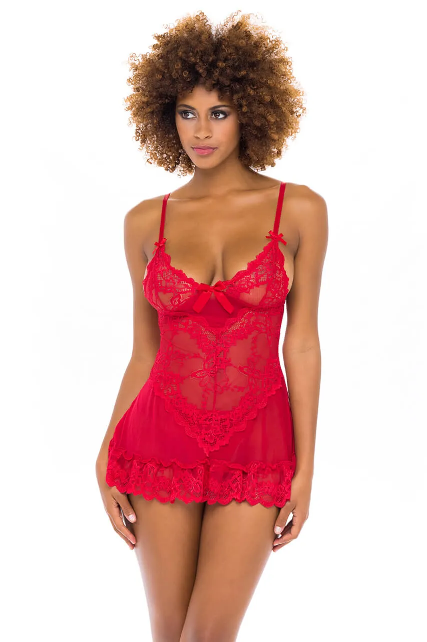 Valentine Crimson Red Lace Babydoll • Curve