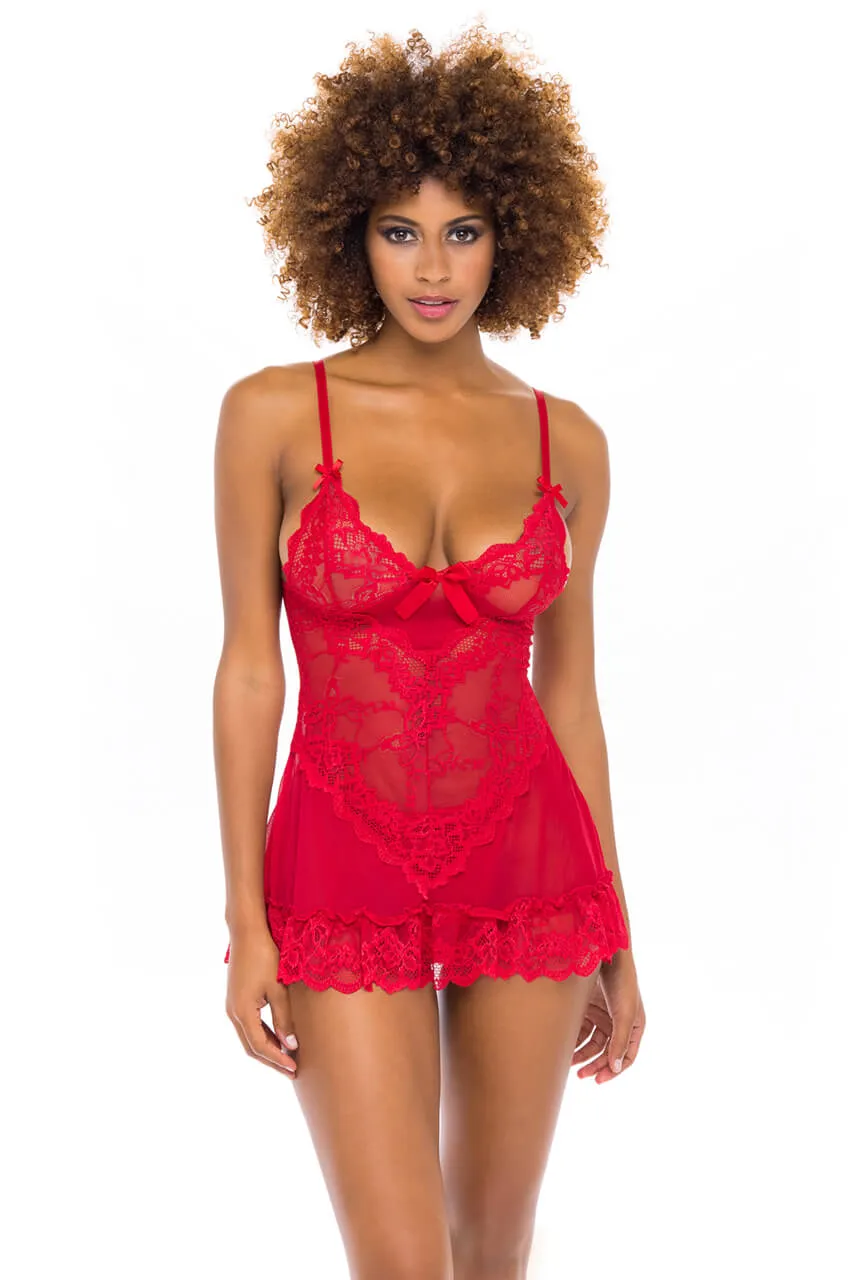 Valentine Crimson Red Lace Babydoll • Curve