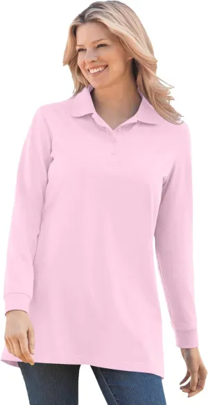 Woman Within Plus Size Long-Sleeve Polo Shirt