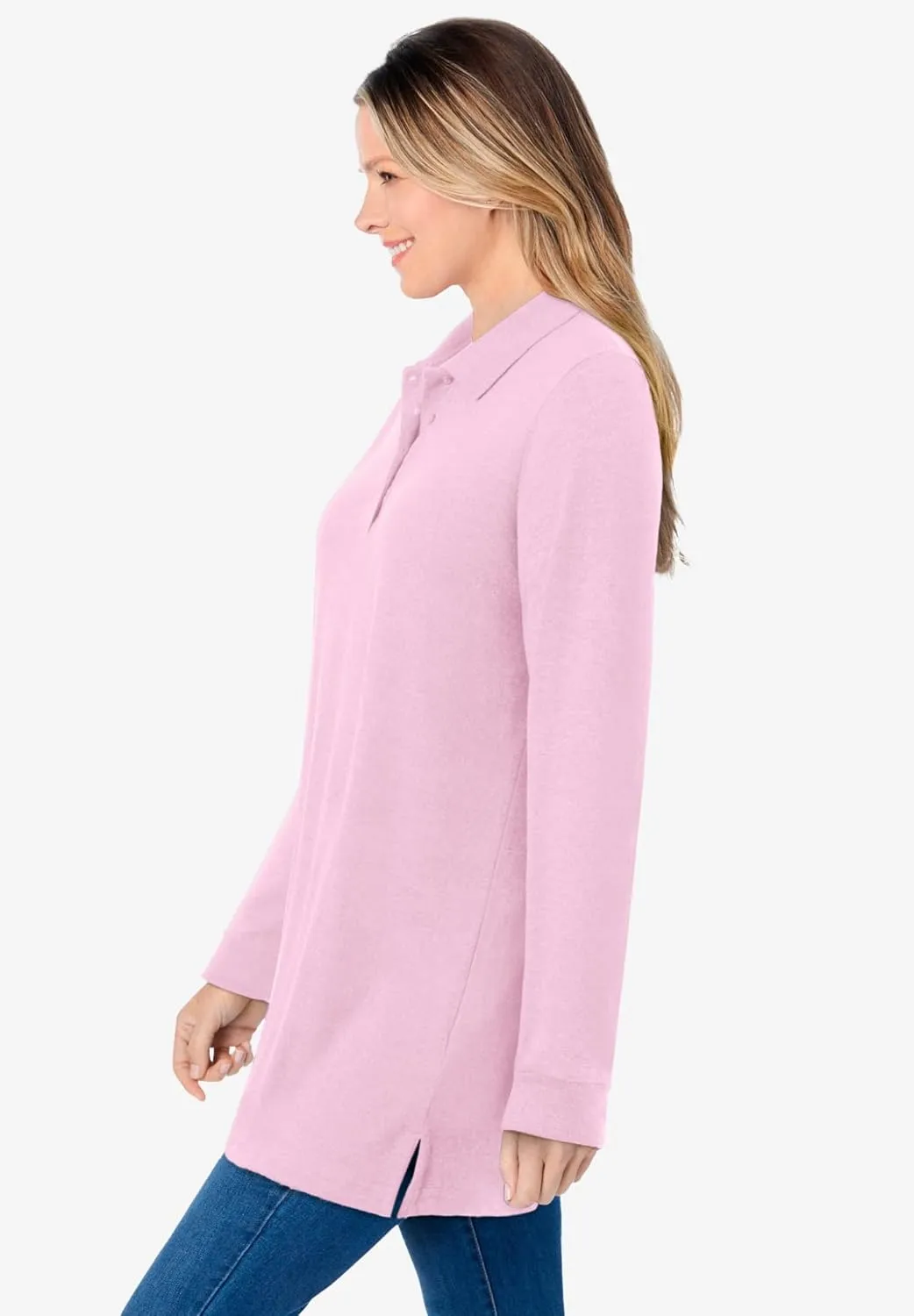 Woman Within Plus Size Long-Sleeve Polo Shirt