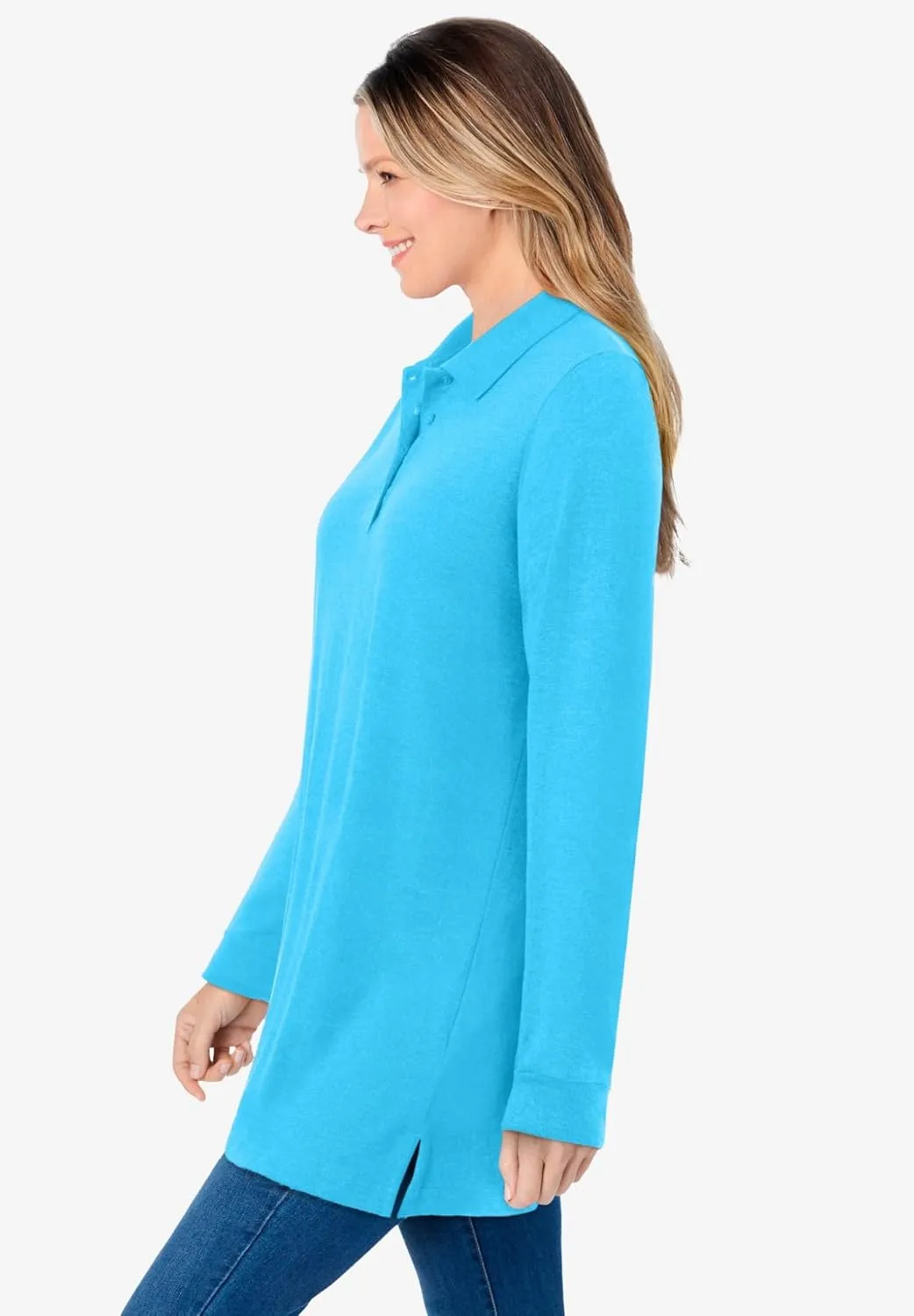 Woman Within Plus Size Long-Sleeve Polo Shirt