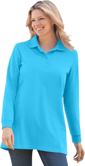 Woman Within Plus Size Long-Sleeve Polo Shirt