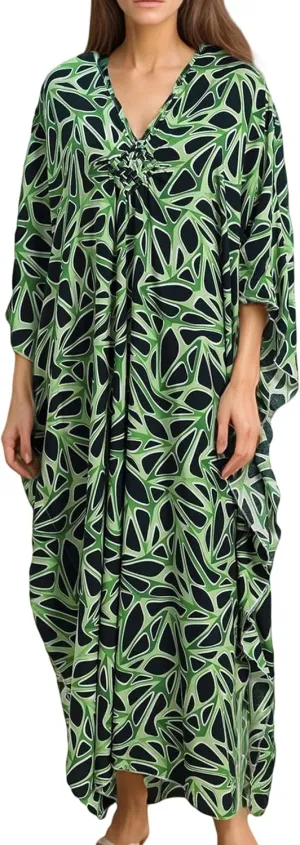 Women's Kaftan Dresses 2025 V Neck Batwing Sleeve Beach Cover Ups Plus Size Lightweight Caftans for Swimwear