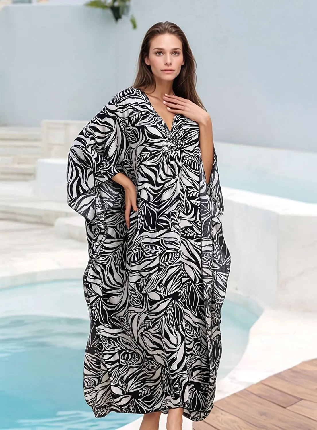 Women's Kaftan Dresses 2025 V Neck Batwing Sleeve Beach Cover Ups Plus Size Lightweight Caftans for Swimwear