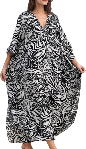 Women's Kaftan Dresses 2025 V Neck Batwing Sleeve Beach Cover Ups Plus Size Lightweight Caftans for Swimwear