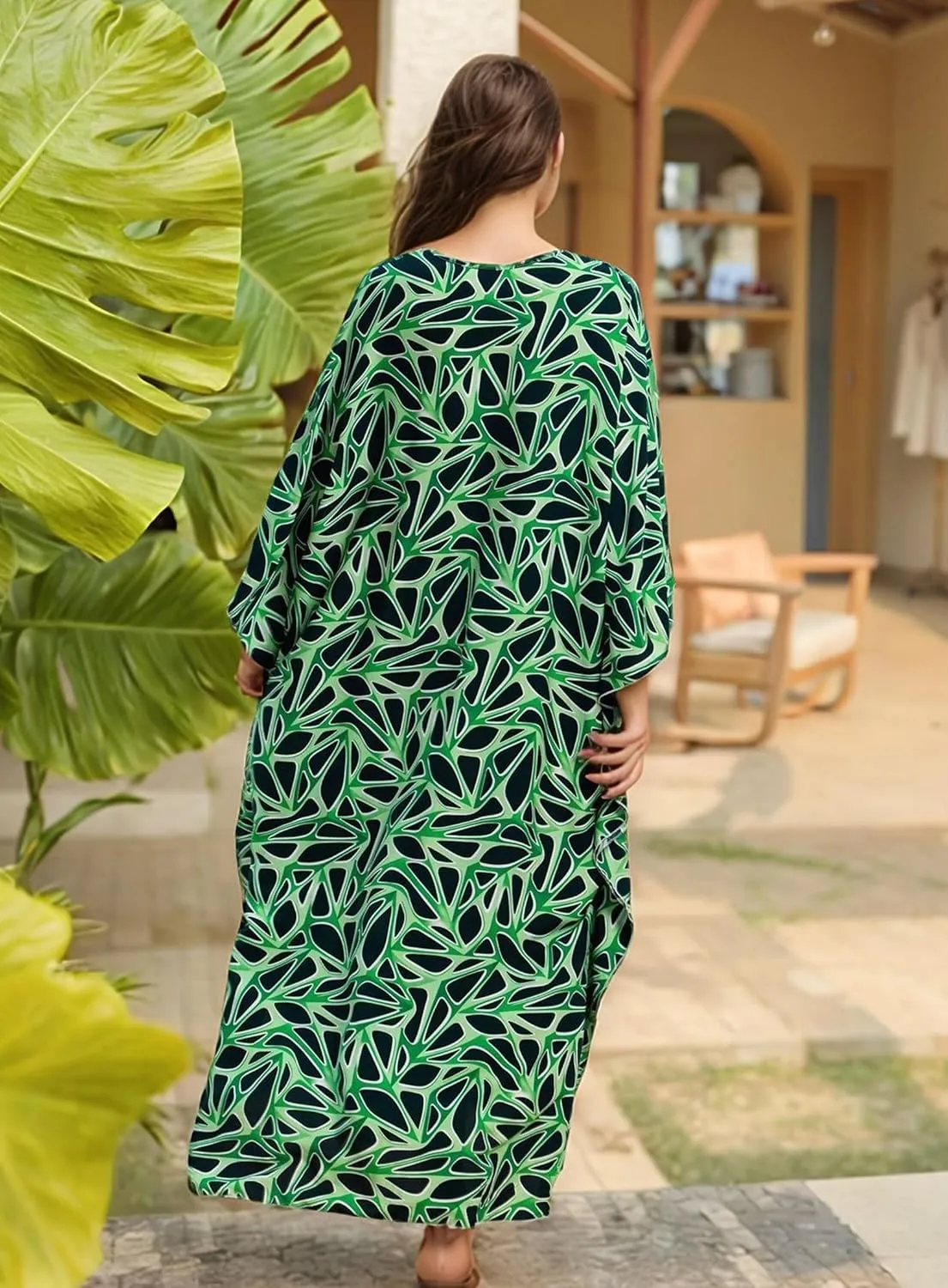Women's Kaftan Dresses 2025 V Neck Batwing Sleeve Beach Cover Ups Plus Size Lightweight Caftans for Swimwear
