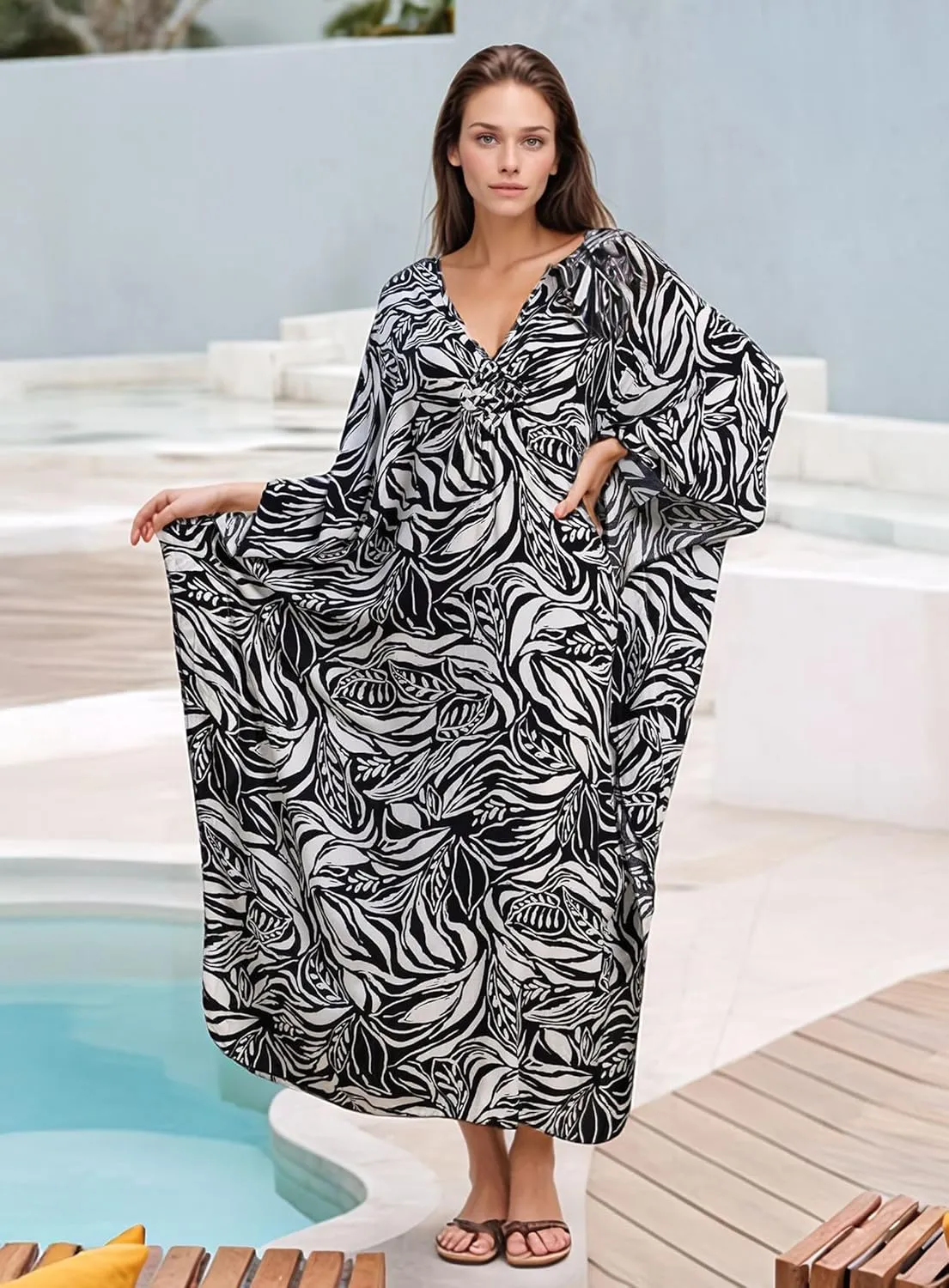 Women's Kaftan Dresses 2025 V Neck Batwing Sleeve Beach Cover Ups Plus Size Lightweight Caftans for Swimwear