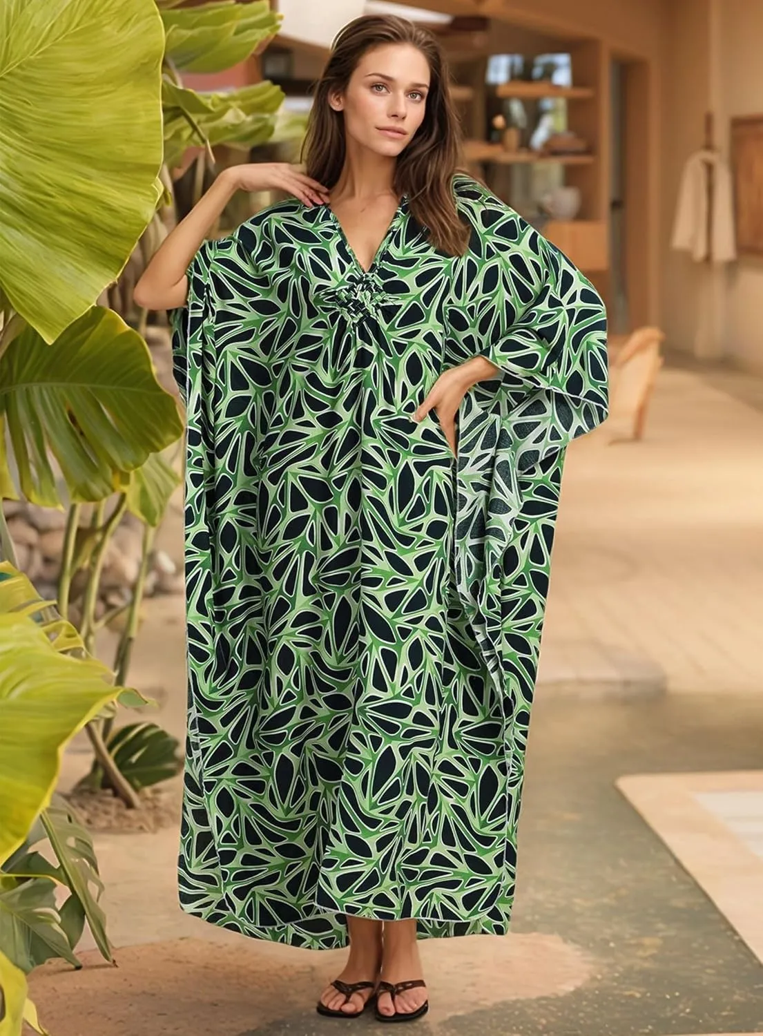 Women's Kaftan Dresses 2025 V Neck Batwing Sleeve Beach Cover Ups Plus Size Lightweight Caftans for Swimwear