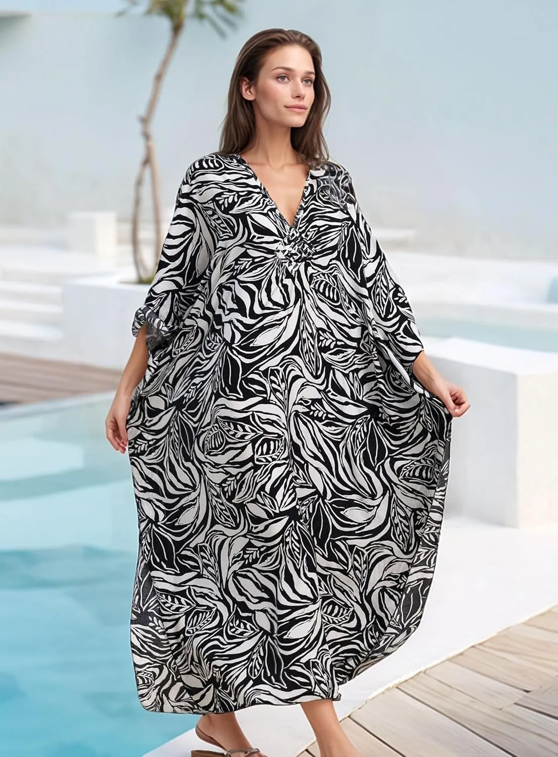 Women's Kaftan Dresses 2025 V Neck Batwing Sleeve Beach Cover Ups Plus Size Lightweight Caftans for Swimwear