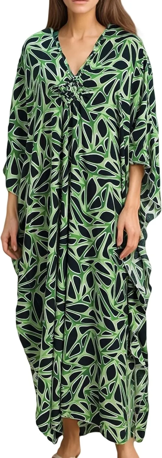 Women's Kaftan Dresses 2025 V Neck Batwing Sleeve Beach Cover Ups Plus Size Lightweight Caftans for Swimwear