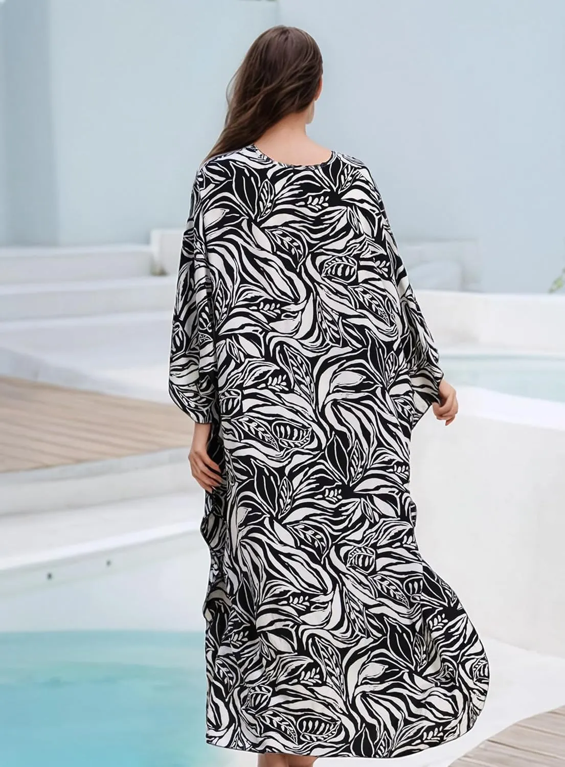 Women's Kaftan Dresses 2025 V Neck Batwing Sleeve Beach Cover Ups Plus Size Lightweight Caftans for Swimwear