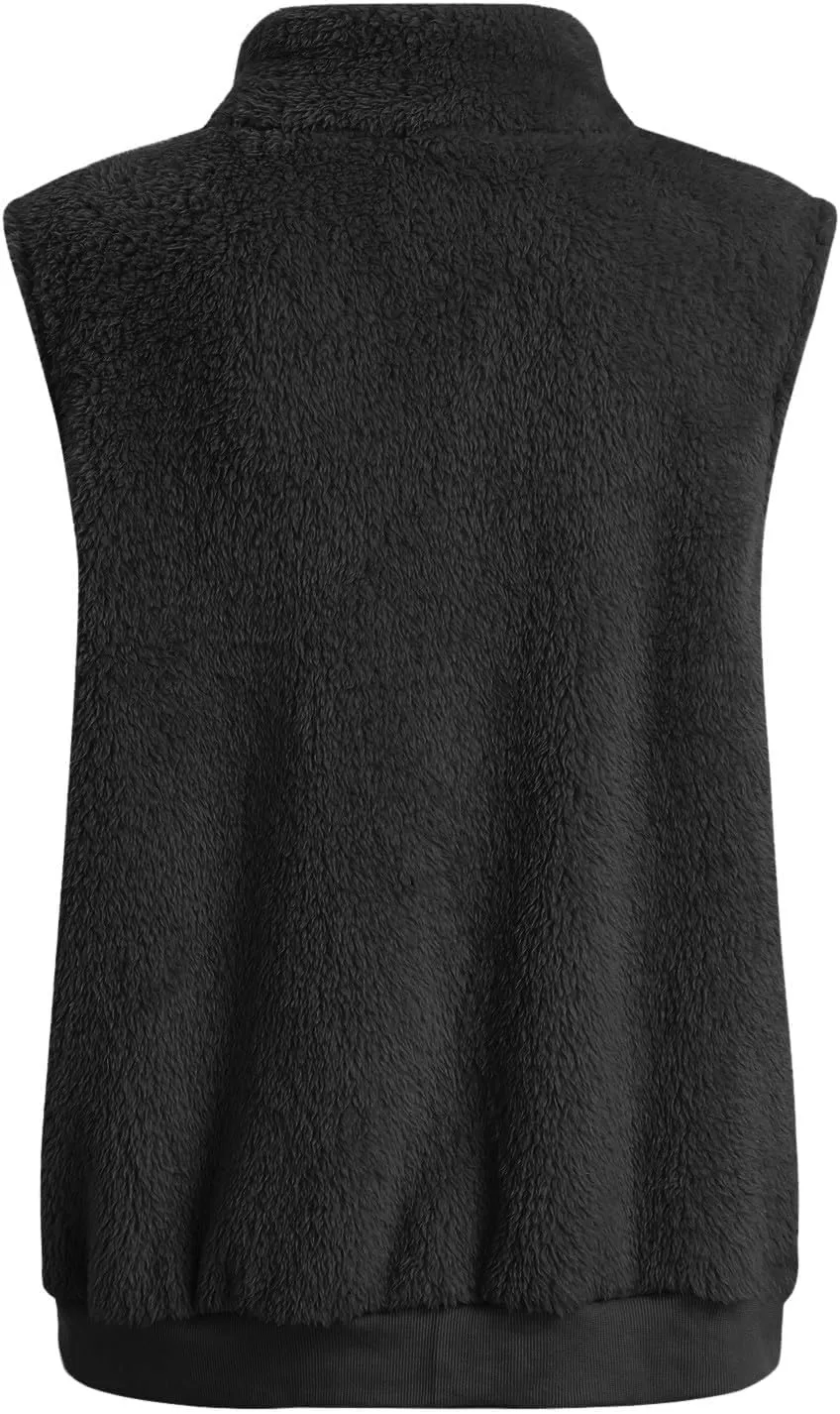 Women's Sherpa Vest Plus Size Fuzzy Fleece Sleeveless Zip Up Jacket Coat 2024 Fall Casual Waistcoat Gilet with Pockets