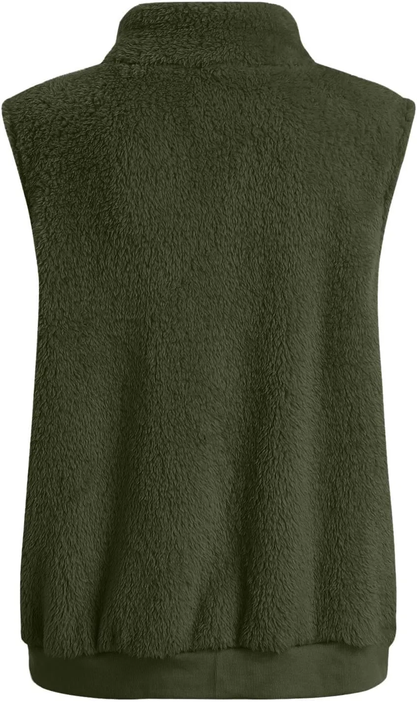 Women's Sherpa Vest Plus Size Fuzzy Fleece Sleeveless Zip Up Jacket Coat 2024 Fall Casual Waistcoat Gilet with Pockets