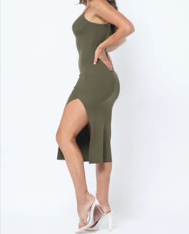 Women's Solid Side Slit Dress -HER21052