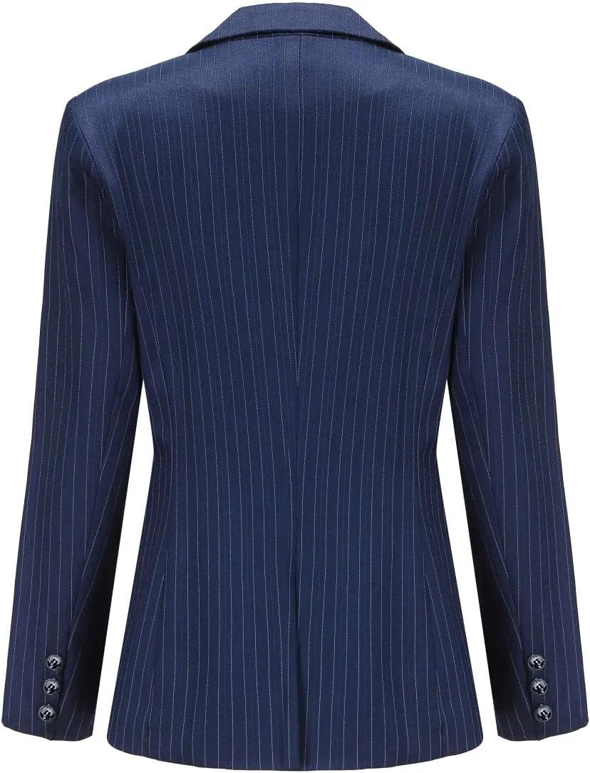 YYNUDA Women's Business 2 Piece Office Lady Pinstripe Suit Set Slim Fit Blazer and Pants